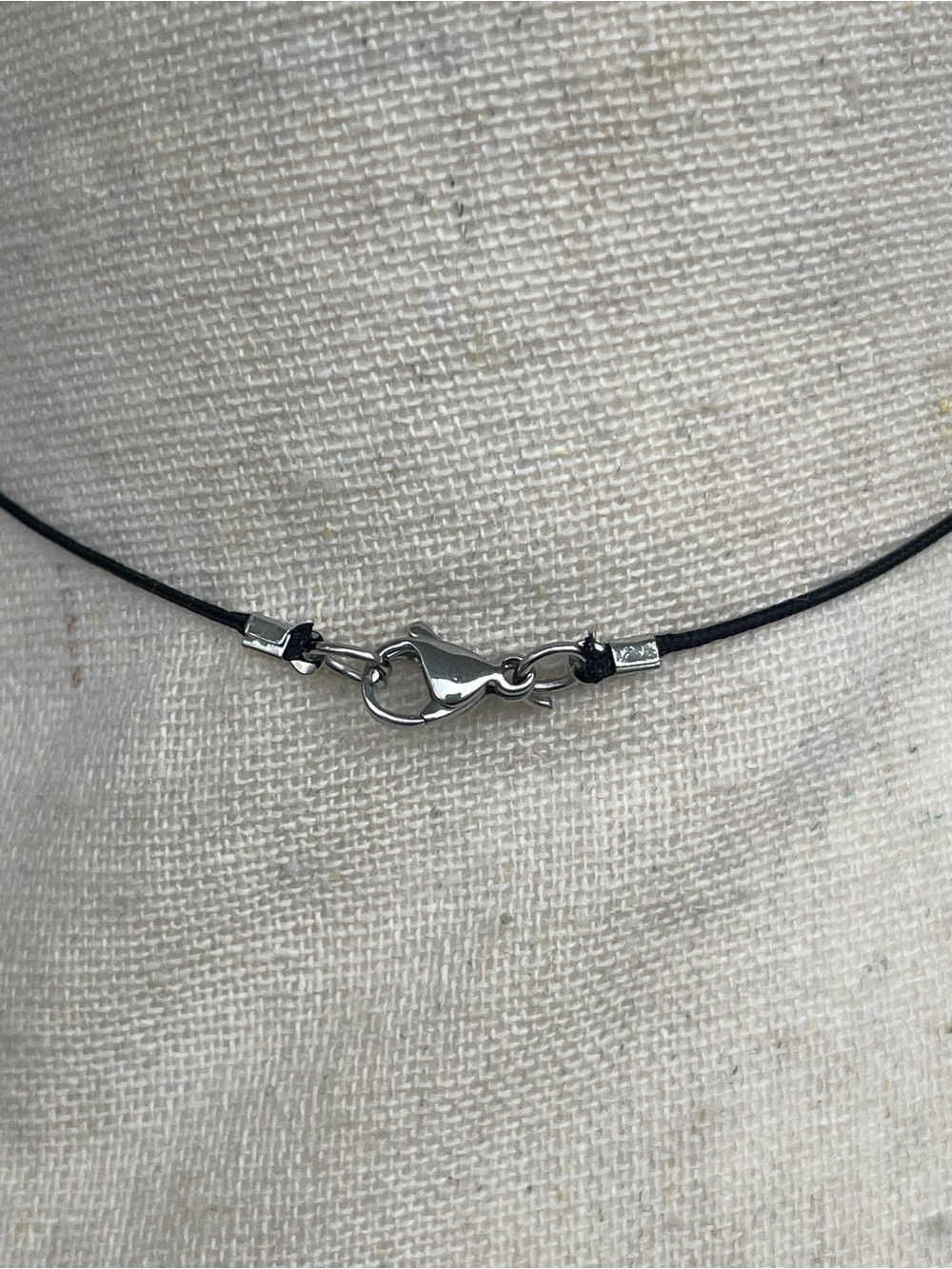 Black Onyx Moon Necklace on Black Nylon Cord Stainless Steel Silver Wire Wrap - Picture 4 of 5